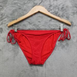 Abercrombie‎ & Fitch Swim Bikini Bottoms Size L Red Embroidered Ruffled Side Tie